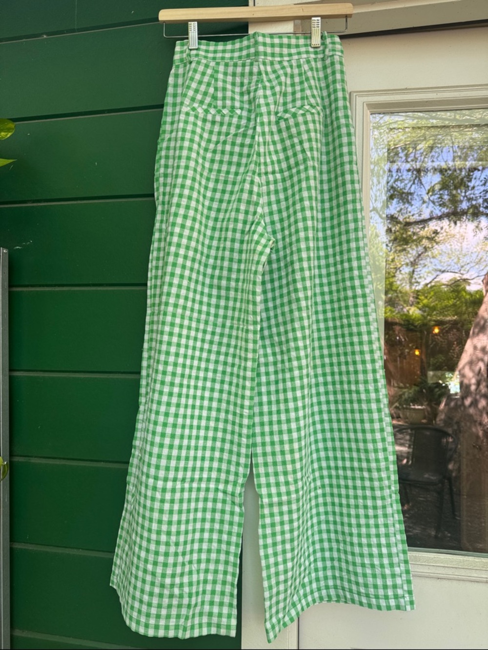 FRNCH Green and White Gingham Wide-Leg Pants - Picture 5 of 11